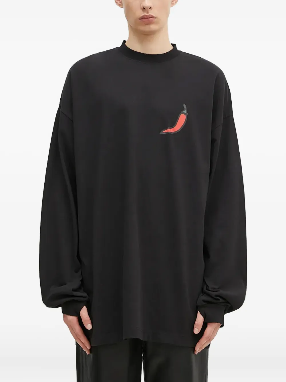 032c chilli-print long-sleeve T-shirt Zwart