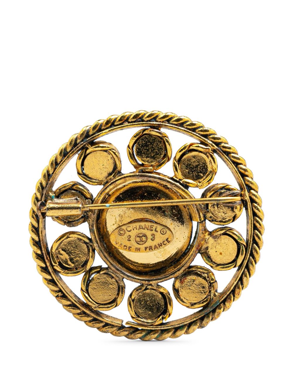 CHANEL Pre-Owned 2003 Gold Plated Round Crystal costume brooch - Goud