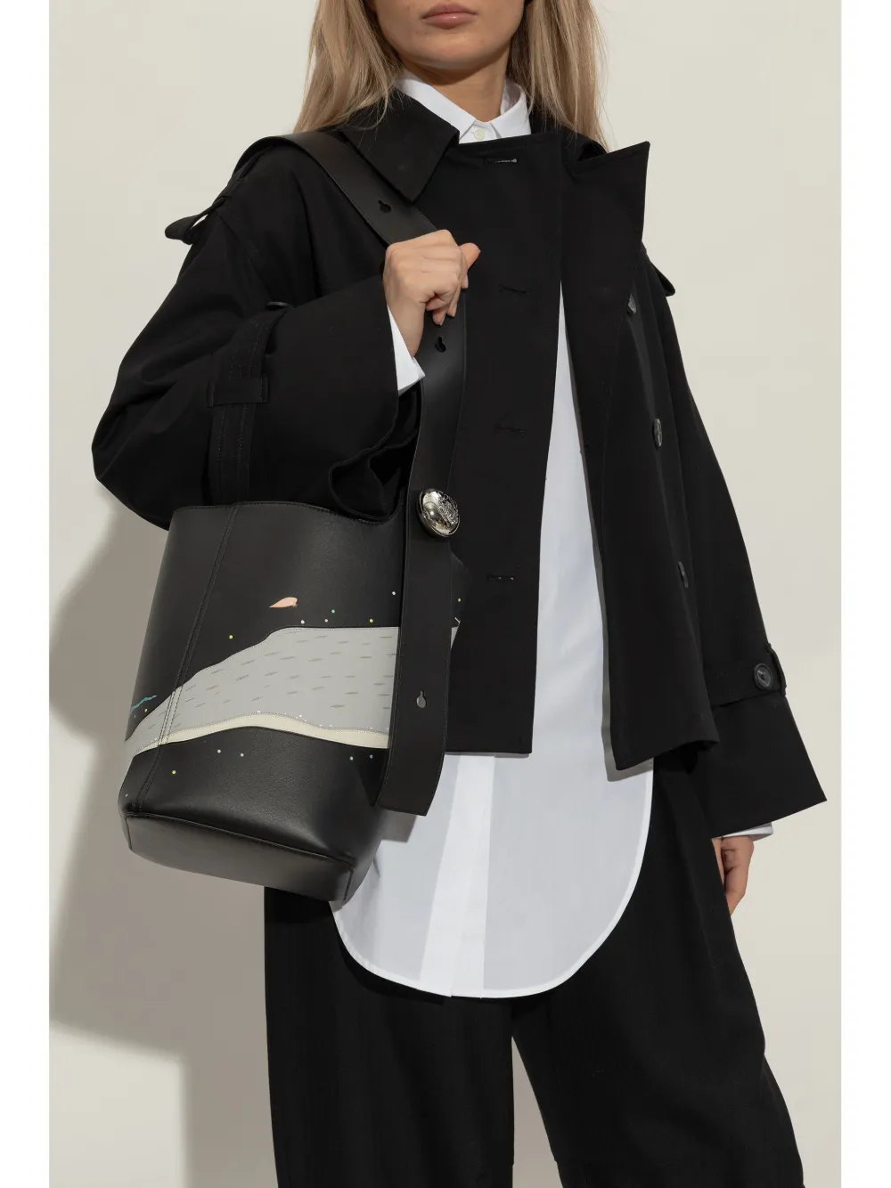 LOEWE Whale Pebble medium bucket-tas Zwart