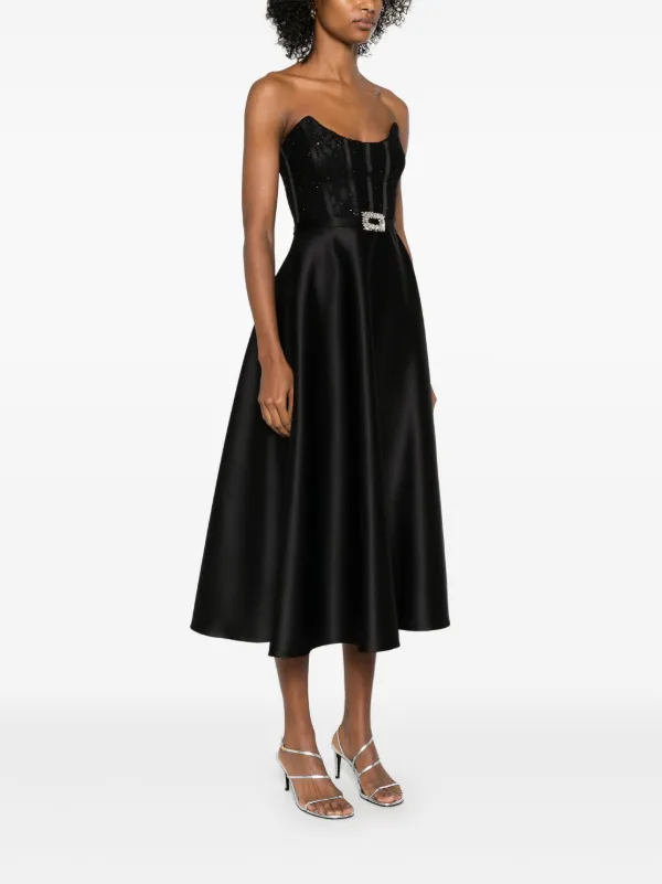 NISSA corset-style Taffeta Midi Dress | Black | FARFETCH