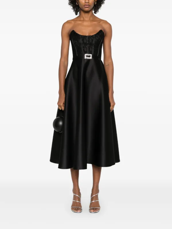 NISSA corset-style Taffeta Midi Dress | Black