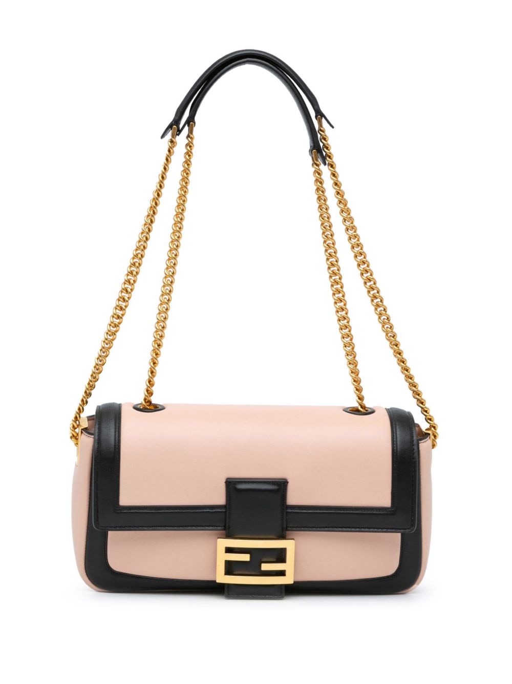 Fendi 2010-2023 Bicolor Leather Chain Midi baguette shoulder bag