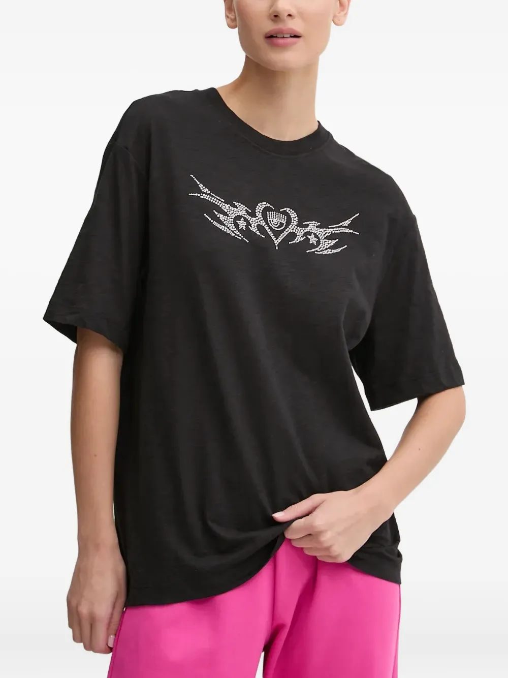 Chiara Ferragni ラインストーン グラフィック Tシャツ - ブラック Chiara Ferragni ラインストーン グラフィック Tシャツ - ブラック