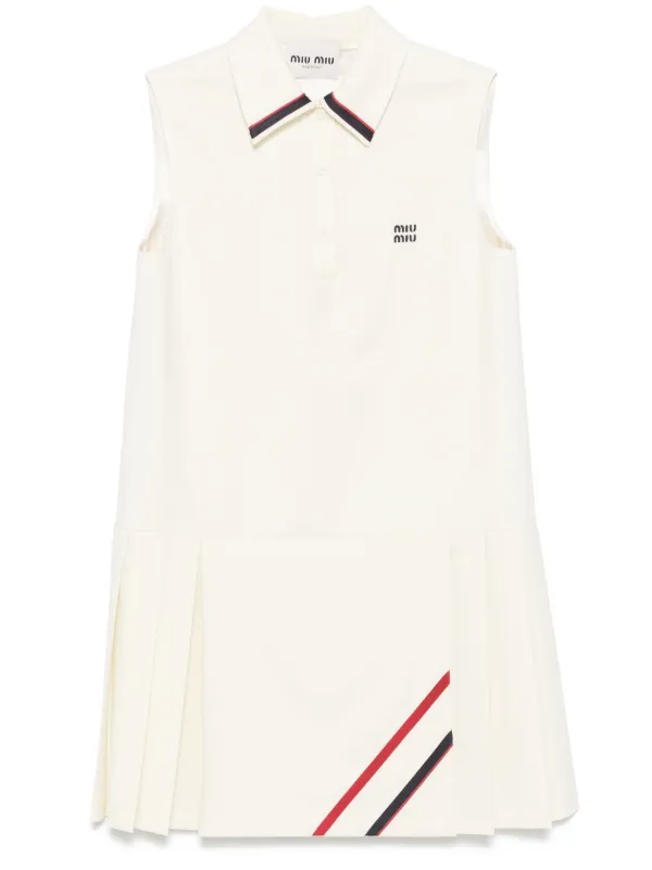 Miu Miu Pleated Shirt Dress in Neutrals