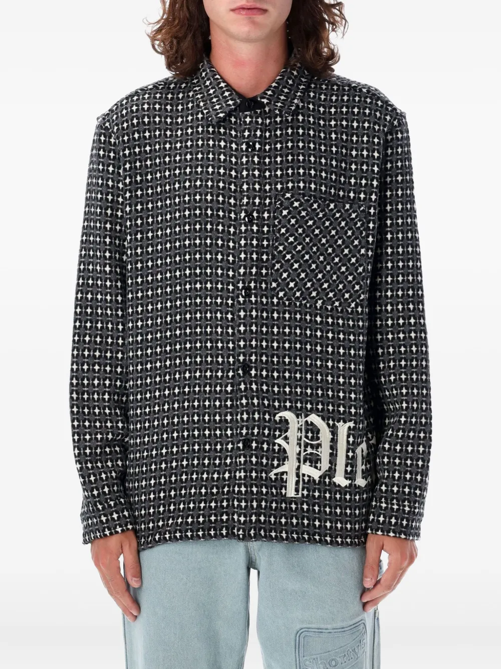 Pleasures embroidered-logo long-sleeve shirt | Grey | Image 1
