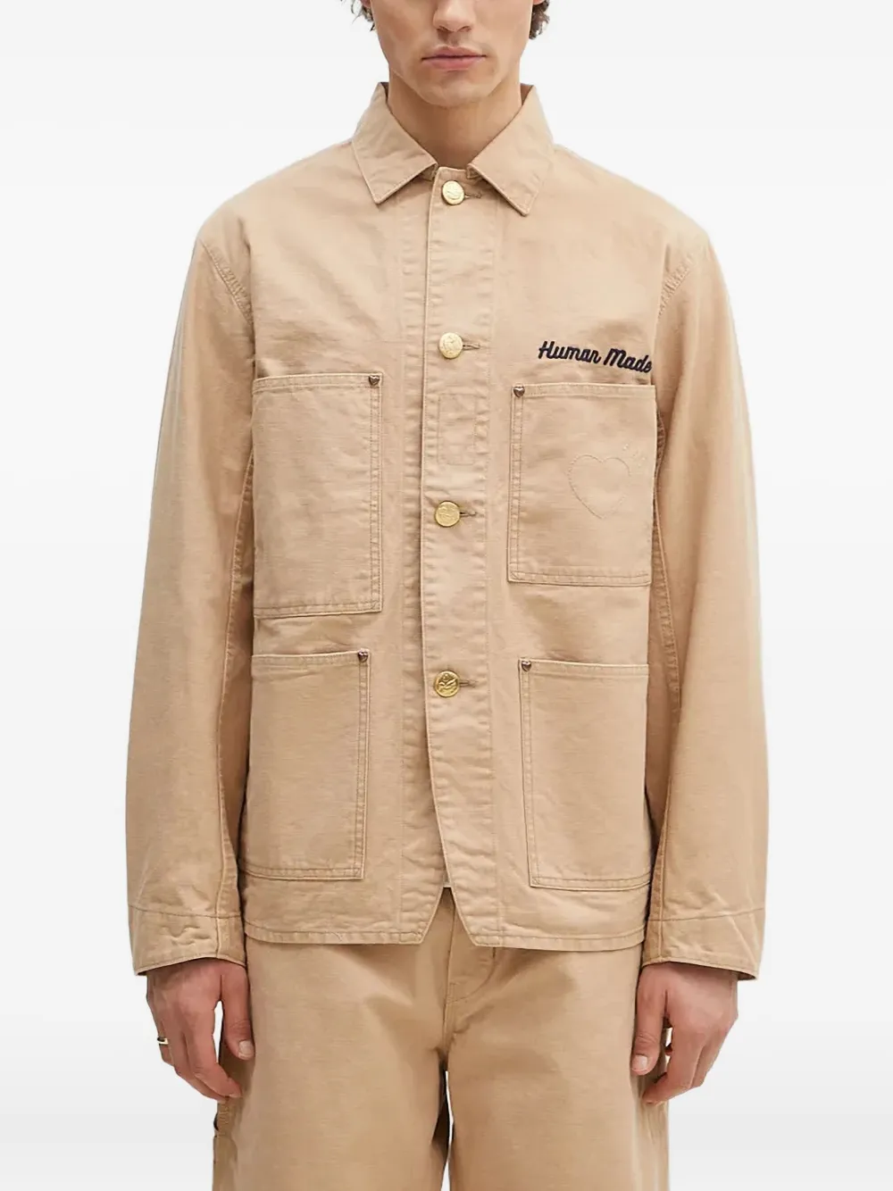 Human Made Shirtjack met geborduurd logo Beige