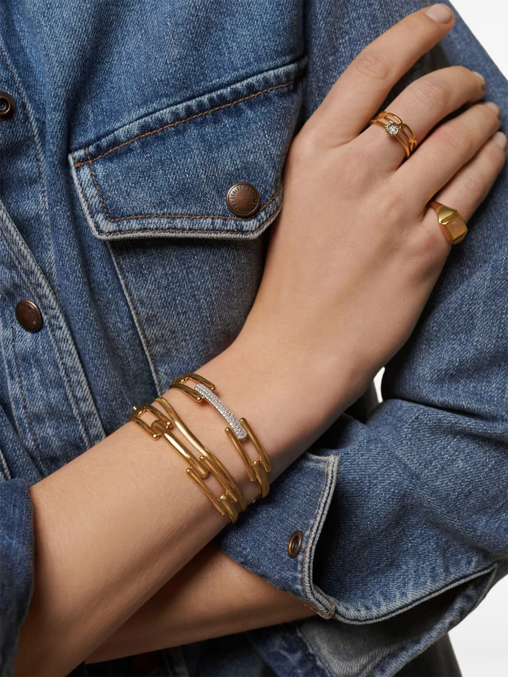 Monica Vinader Gold Signature Link Pavé Diamond Bangle Lab Grown Diamond In Gold