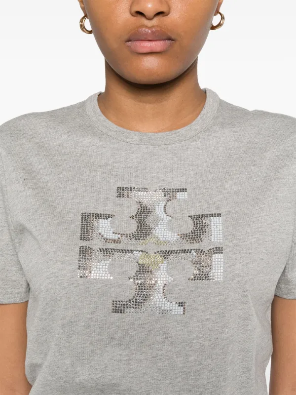 Tory Burch Crystal Logo T-shirt | Grey | FARFETCH IN