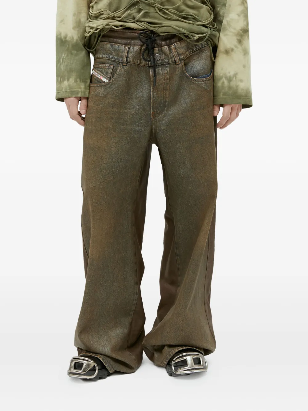 Diesel Jeans met trekkoord en metallic-effect Bruin
