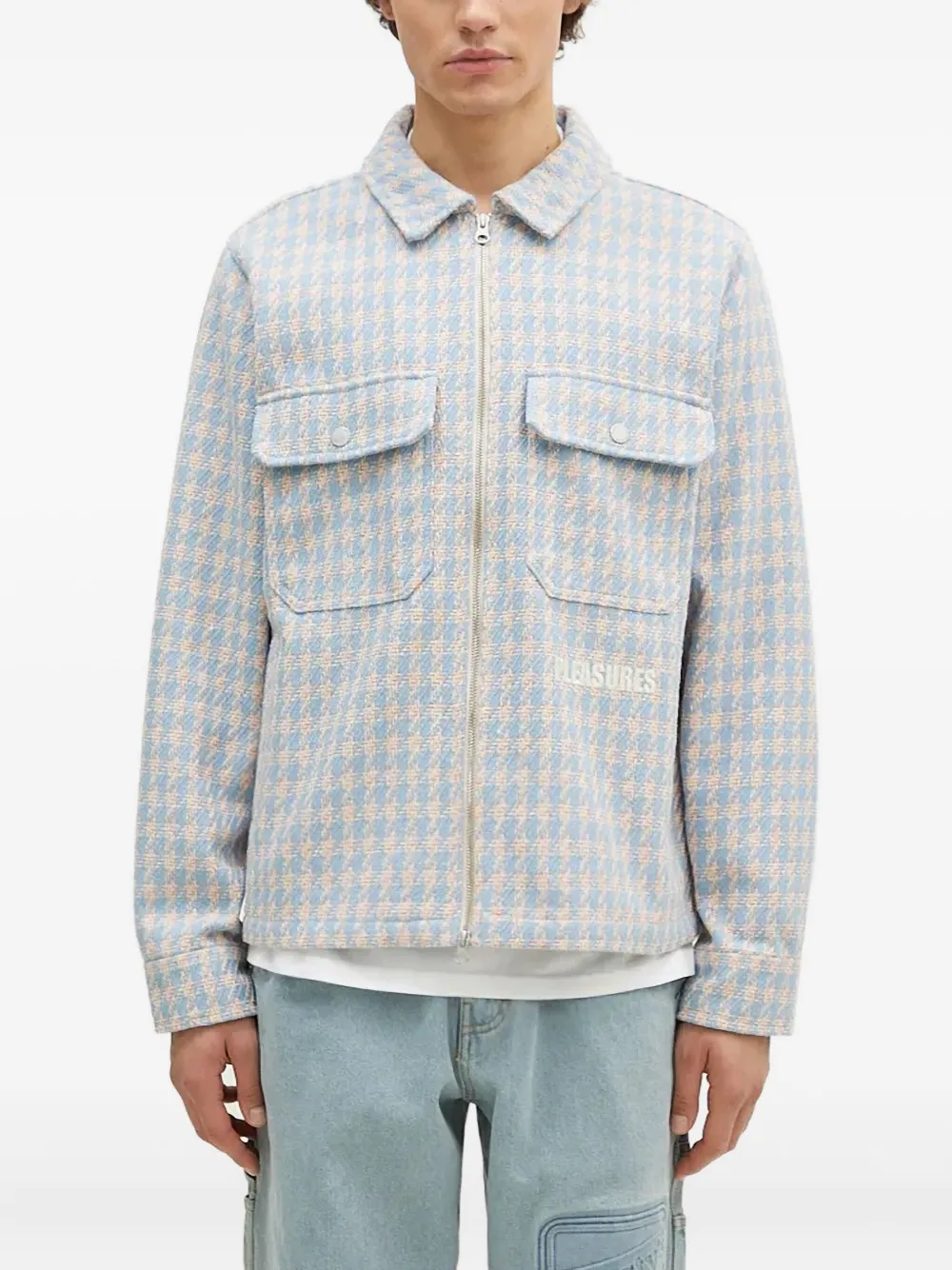 houndstooth-pattern zip-front shirt jacket