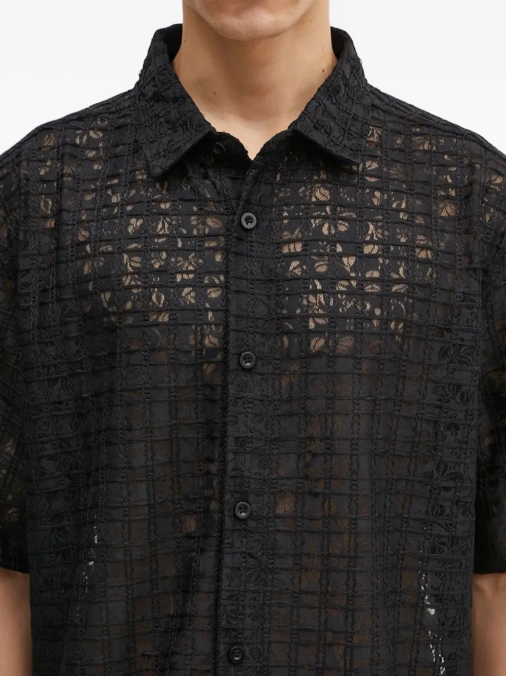 Pleasures lace-grid shirt Zwart