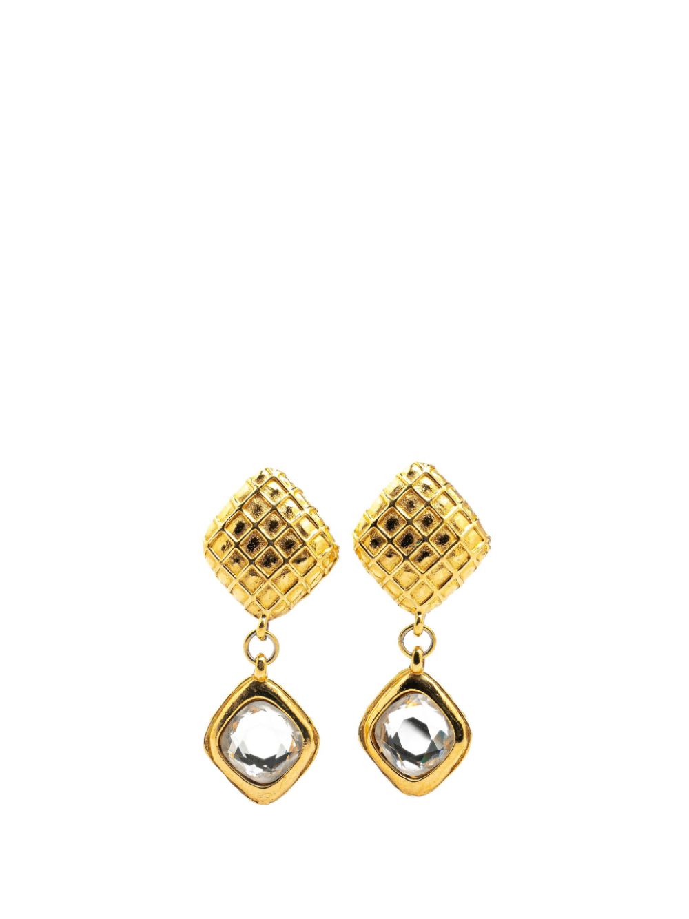 Pre-owned Chanel 1980-1990 Gold Plated Diamond Swing Clip On Costume Earrings In 金色