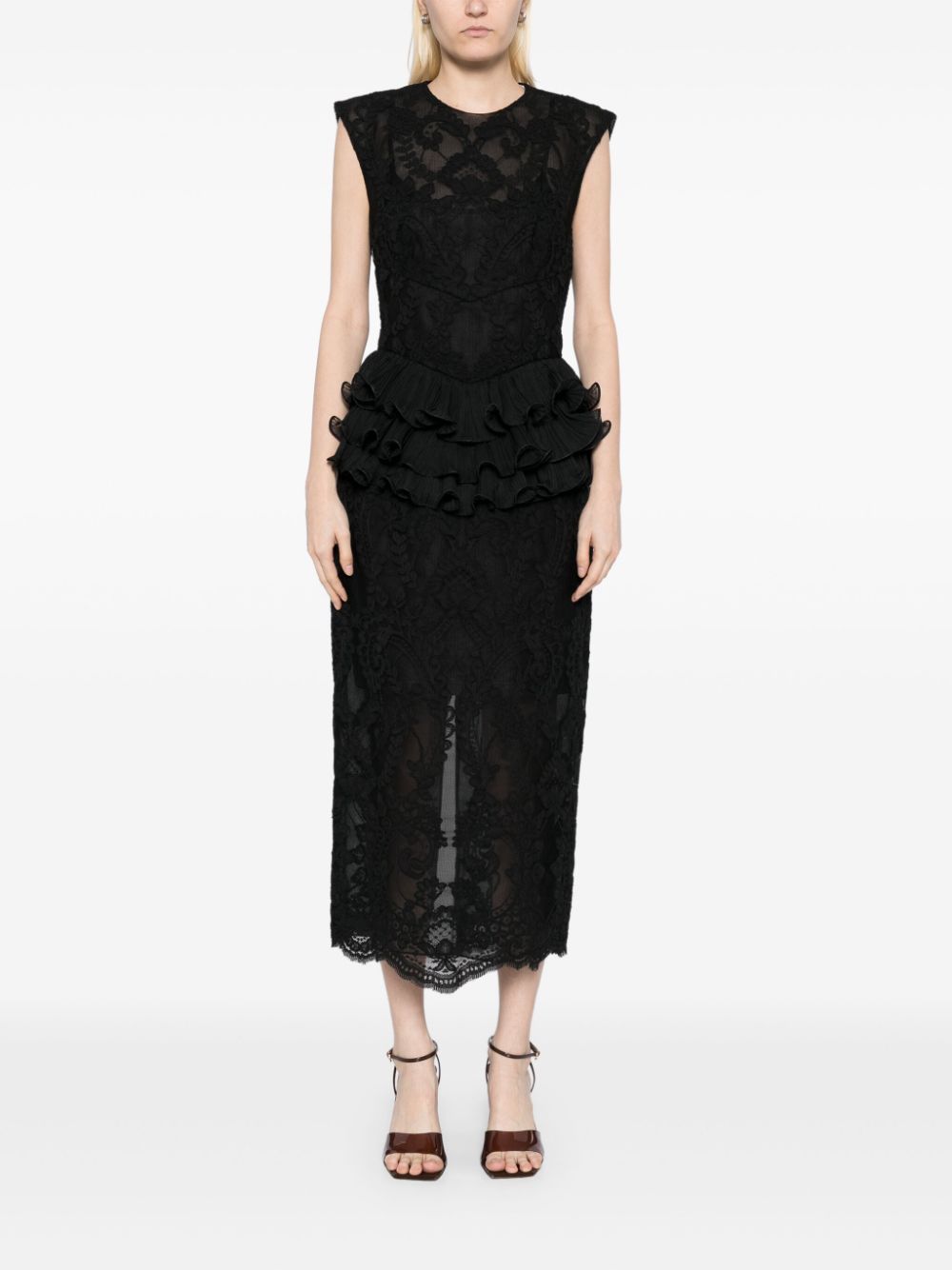 ZIMMERMANN crush lace frill dress - Zwart