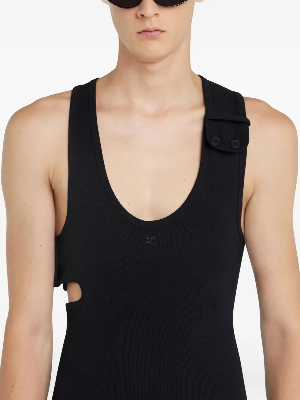 Courrèges Black Zipped Tank Top In Black