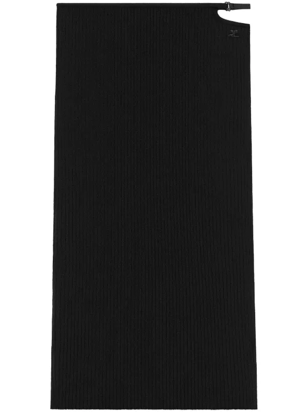 Courrèges Ribbed-knit Midi Skirt in Black