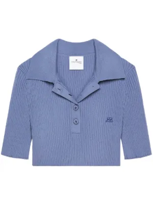 Courrèges AC ribbed-knit Polo Shirt | Black | FARFETCH HK