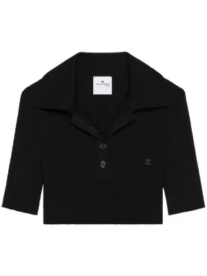 Courrèges AC ribbed-knit Polo Shirt | Black | FARFETCH HK