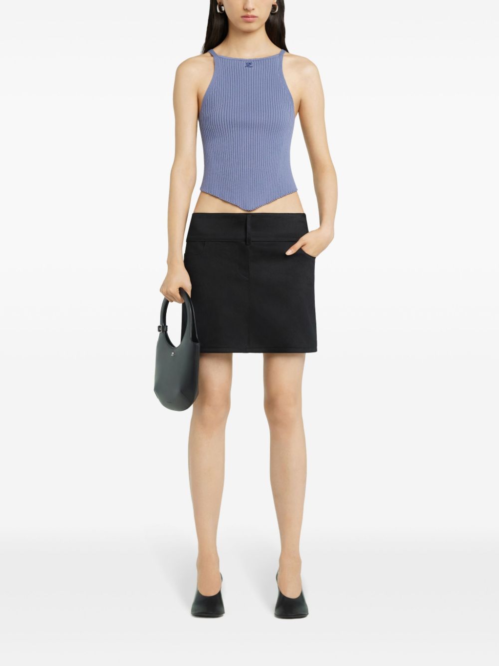 Courrèges Pointy tanktop met geribbelde gebreide - Blauw