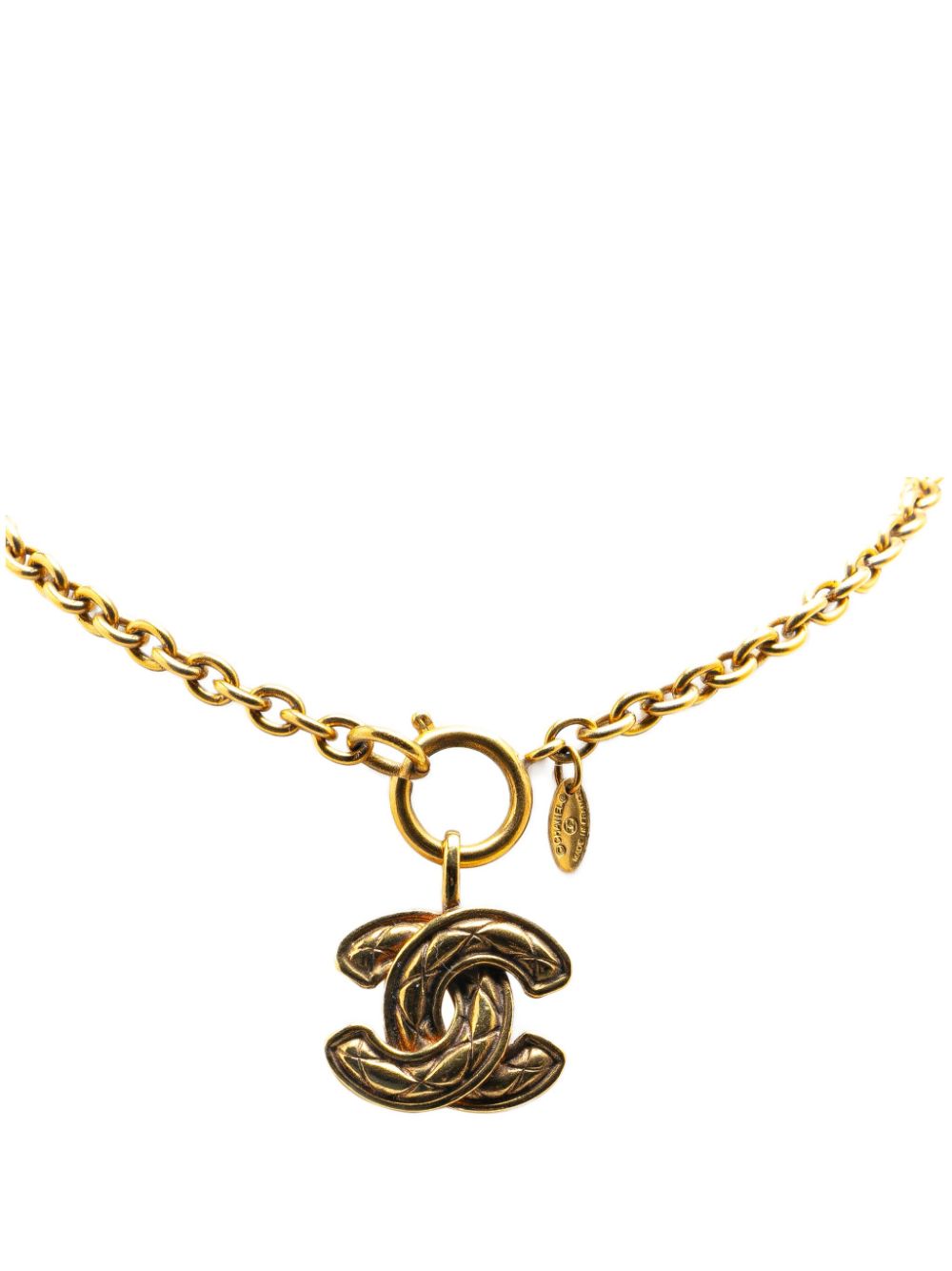 CHANEL Pre-Owned 1970-1980 Gold Plated Quilted CC Pendant costume necklace