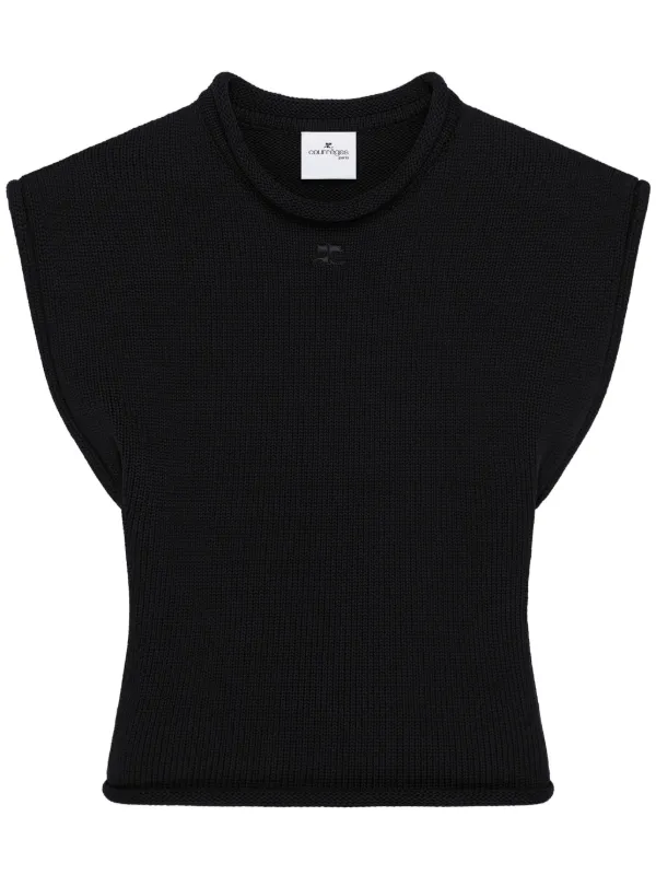 Courrèges Cropped Sleeveless Jumper in Black