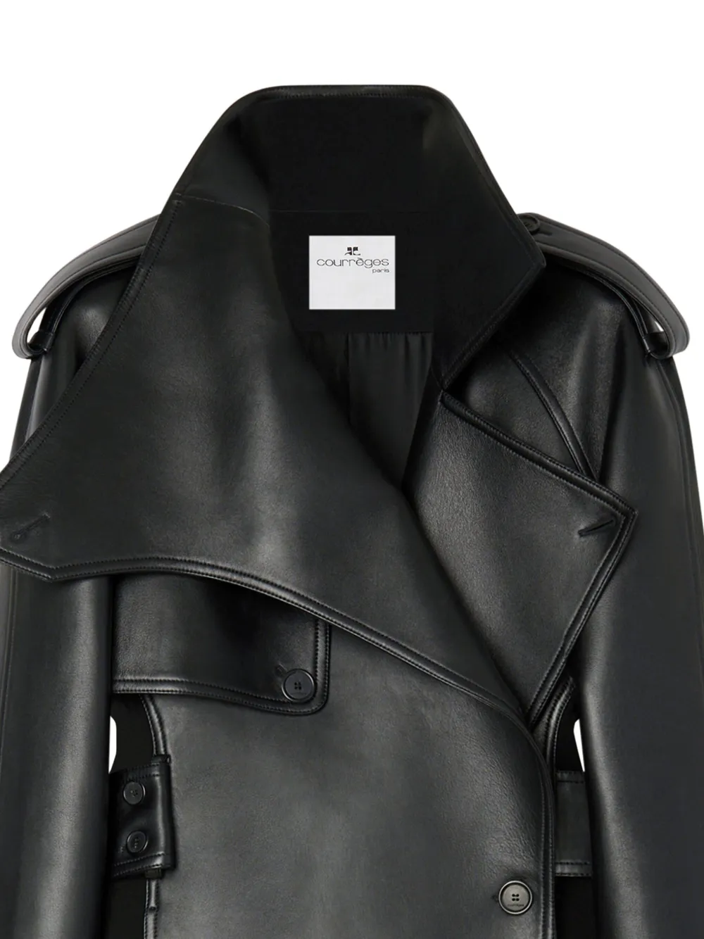 Courrèges Oblique leather trench coat - Zwart