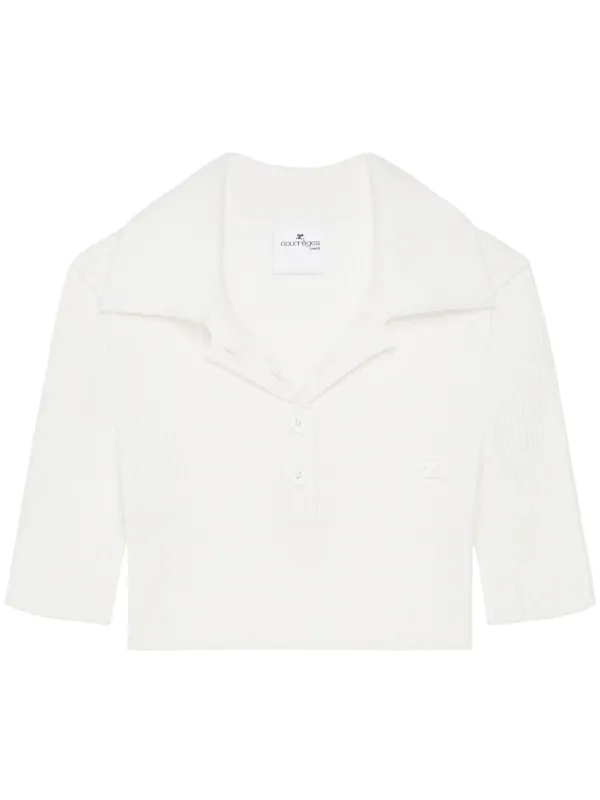 Courrèges Knitted Cropped Polo Top in White