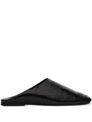 Courreges Courregesレザーミュール パンプス シューズ 黒 OBLIQUE WEDGED LEATHER MULES - courrèges
