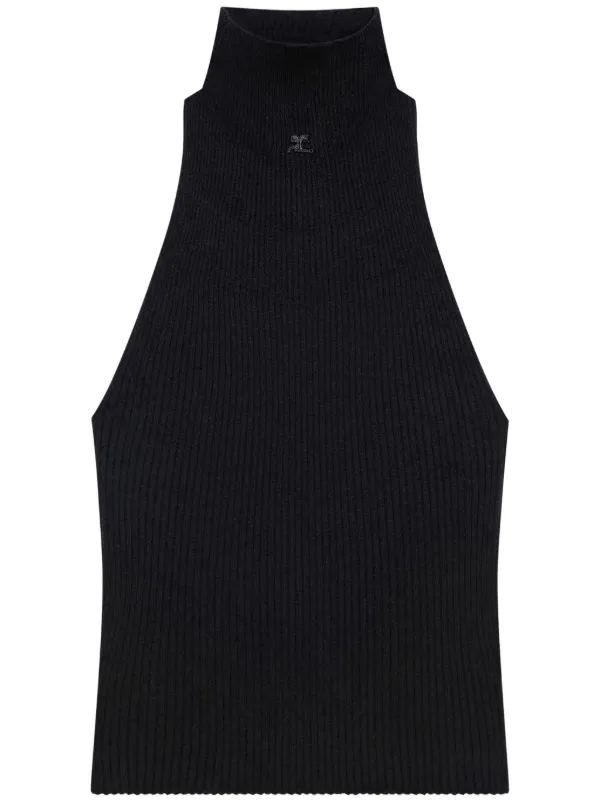 Courrèges Ribbed Mock-neck Tank Top in Black