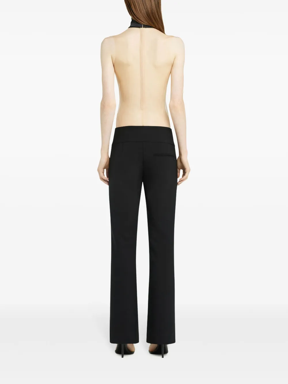 Courrèges Wool Blend Flared Mid-rise Pants In Schwarz