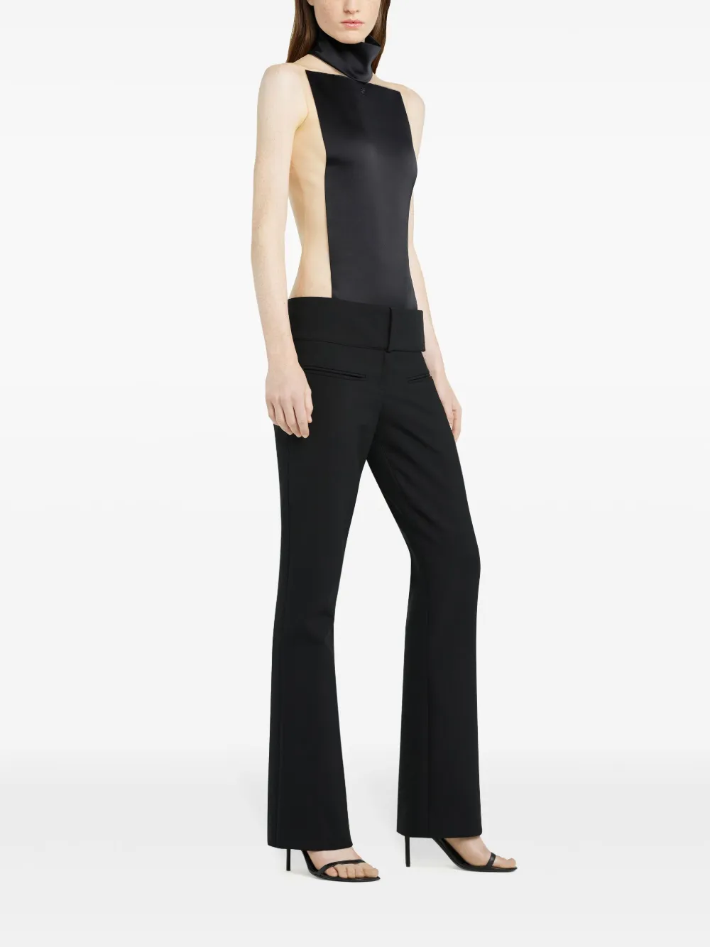 Courrèges Wool Blend Flared Mid-rise Pants In Schwarz