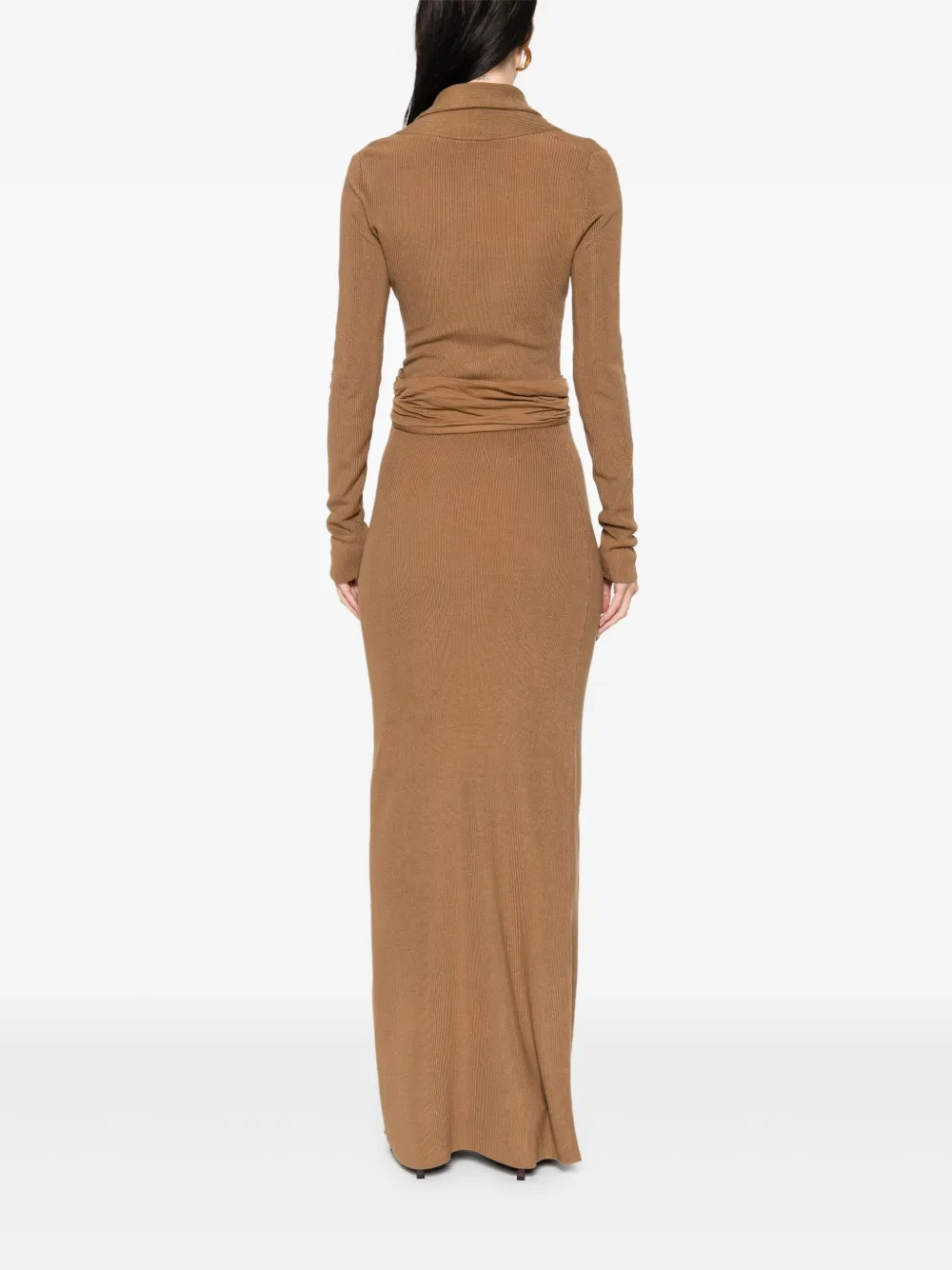 Aya Muse Aure Gathered Knitted Silk-blend Gown In Brown