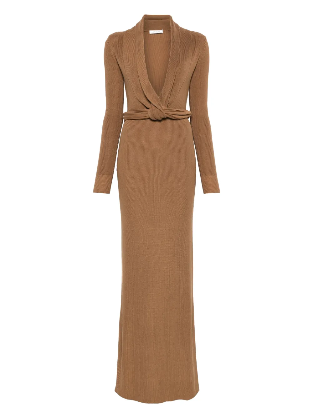 Aya Muse Aure Gathered Knitted Silk-blend Gown In Brown