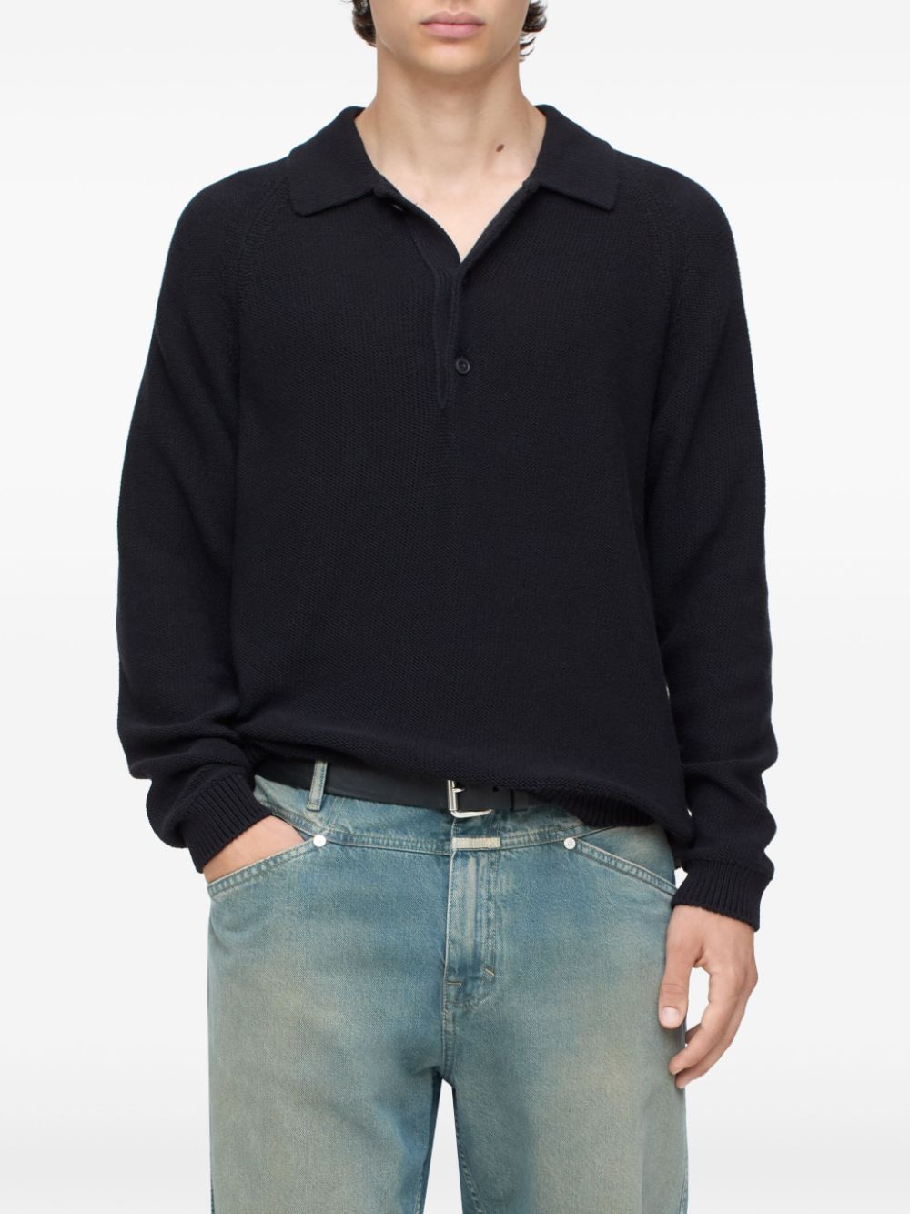 Closed knitted polo shirt - Zwart