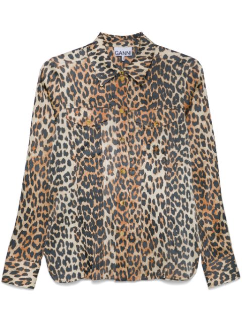 GANNI leopard-print satin shirt Women