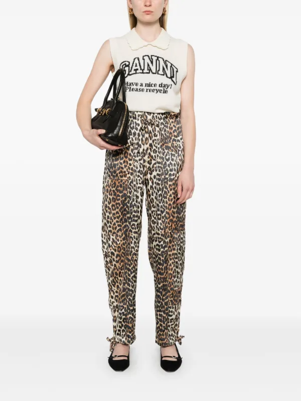 GANNI leopard-print Satin Trousers Brown FARFETCH EG