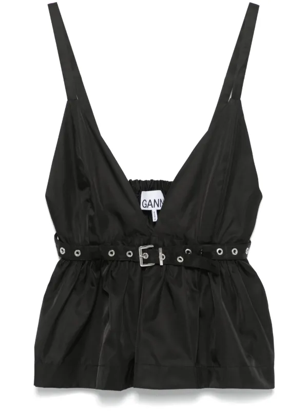 GANNI Duchesse Strap キャミソール　36サイズ　ガニー　黒 Black Black Duchesse Nylon Strap Top | GANNI US