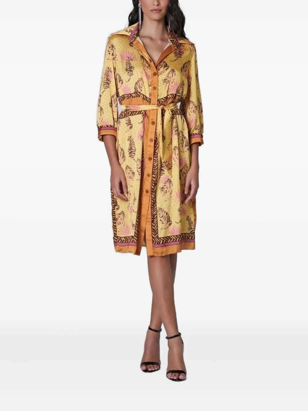 Lethicia Bronstein Angélica tiger-print belted shirtdress - Geel