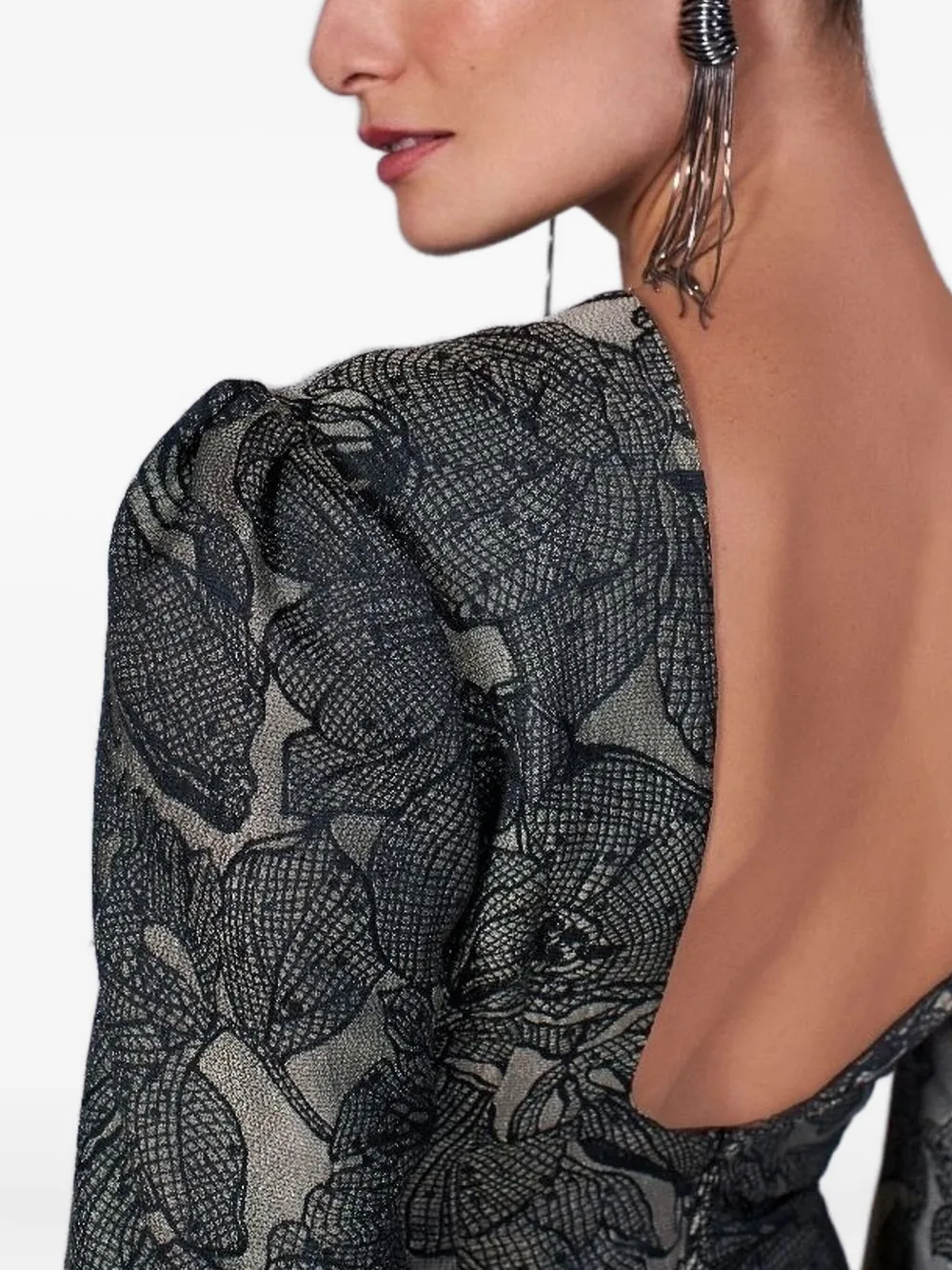 Lethicia Bronstein Camile Puff-sleeve Floral-pattern Dress In Gray