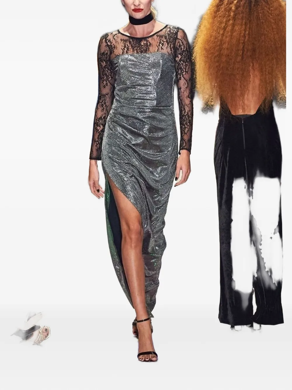 Lethicia Bronstein Aruana lace-panelled lurex dress - Zilver