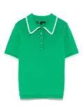 Maje pointelle-knit crochet polo top - Green