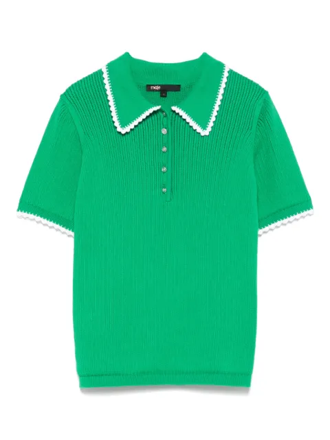 Maje pointelle-knit crochet polo top