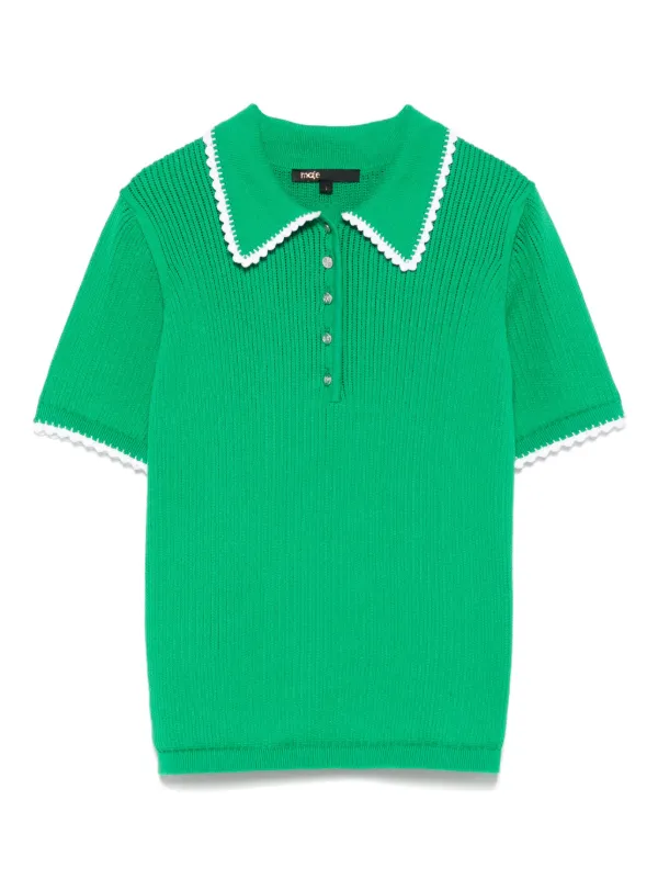 Maje pointelle-knit Crochet Polo Top Green FARFETCH JO