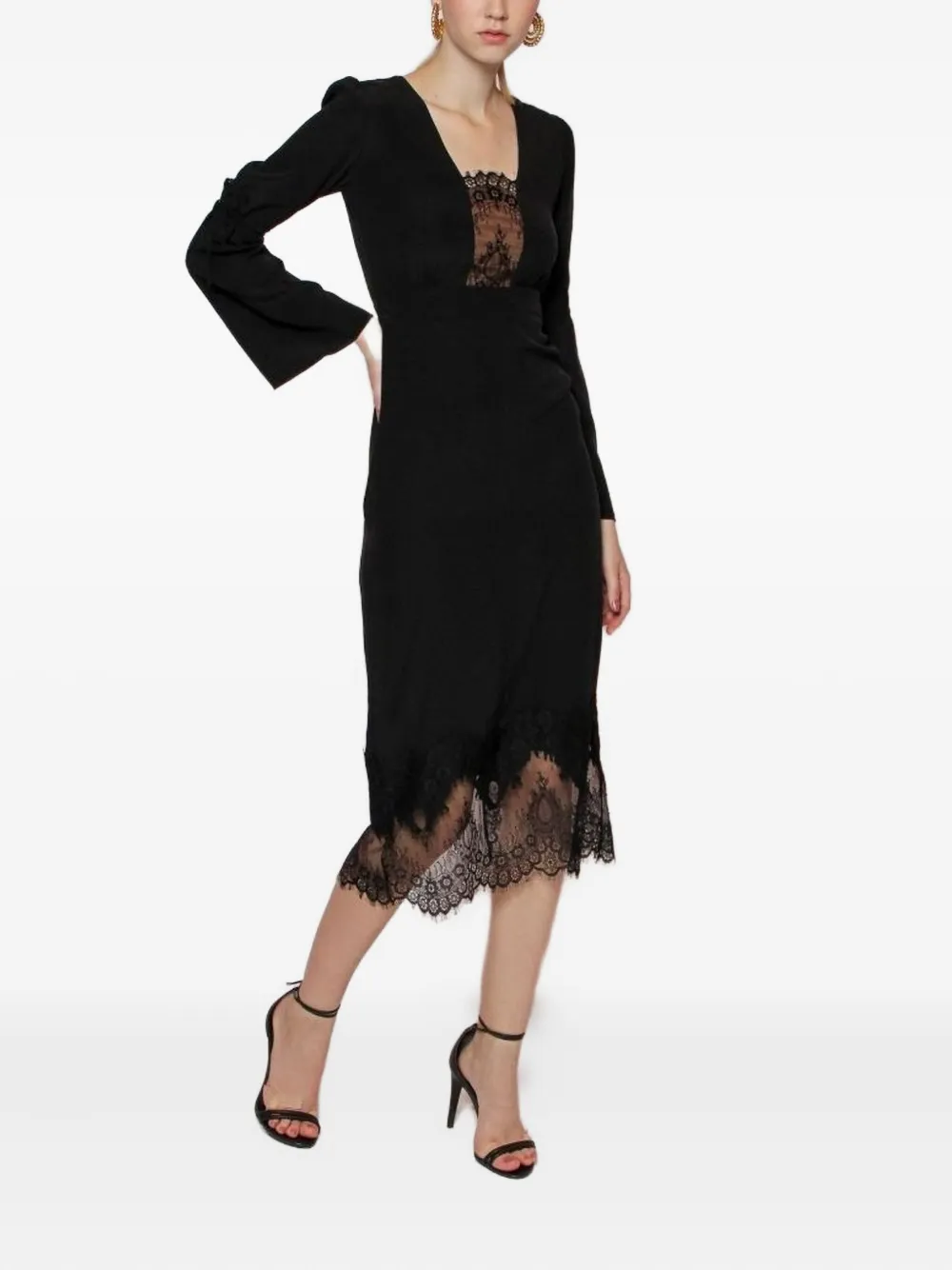 Lethicia Bronstein Adelia lace-insert midi dress - Zwart