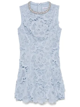 【SELFPORTRAIT】FlowerLace mini Dress US2 Self-Portrait Flower Lace Mini Dress | Blue | FARFETCH JO