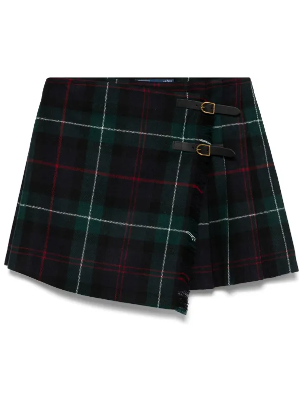 Polo Ralph Lauren plaid pattern Wrap Mini Skirt Green FARFETCH TR