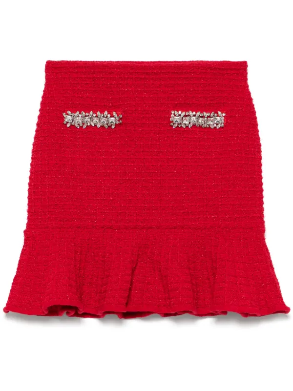 Self-Portrait Grid-knit Mini Skirt in Red