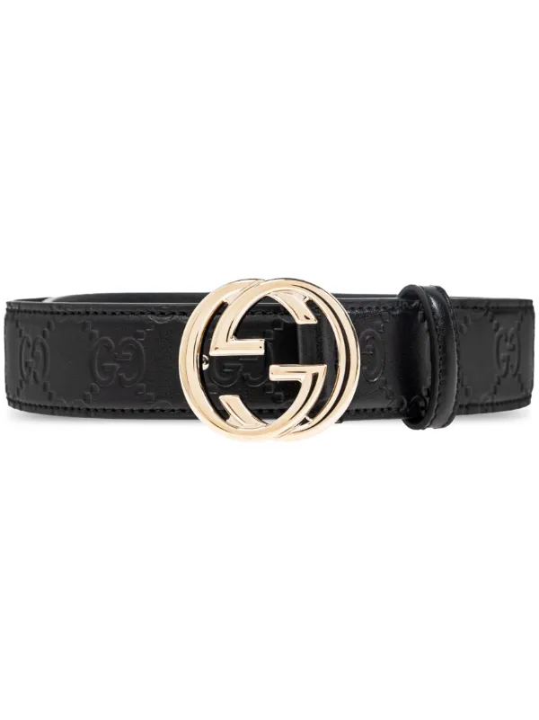 GUCCI ブラック GGパターン ベルト Wide Black Leather Women's Belt With Double G Buckle | GUCCI® US