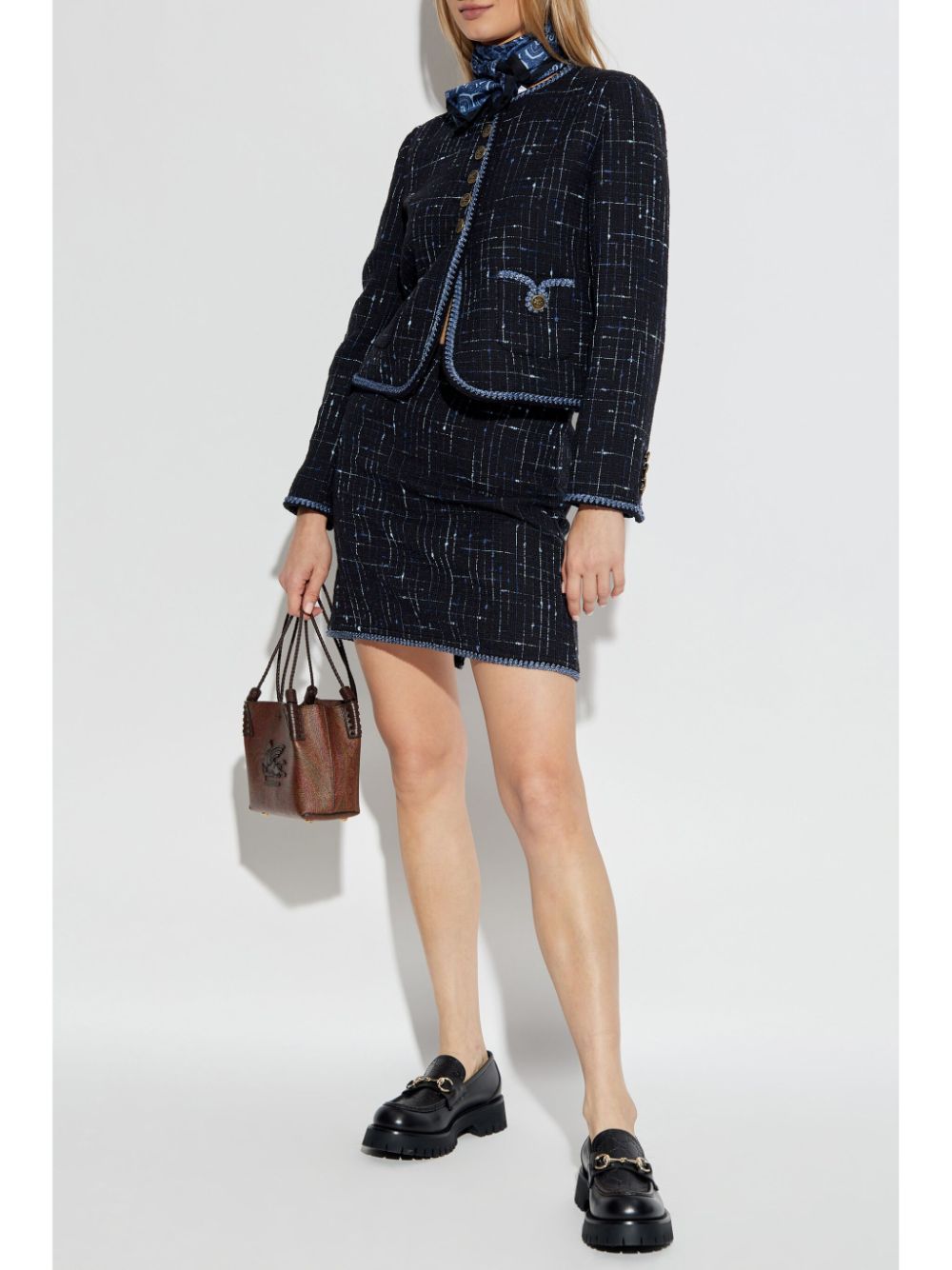 ETRO contrast-trim tweed jacket - Blauw