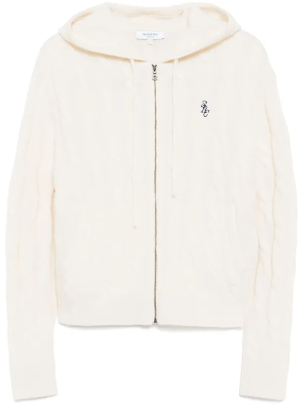 Sporty & Rich SRC Cableknit Cashmere Zip Hoodie | Neutrals 