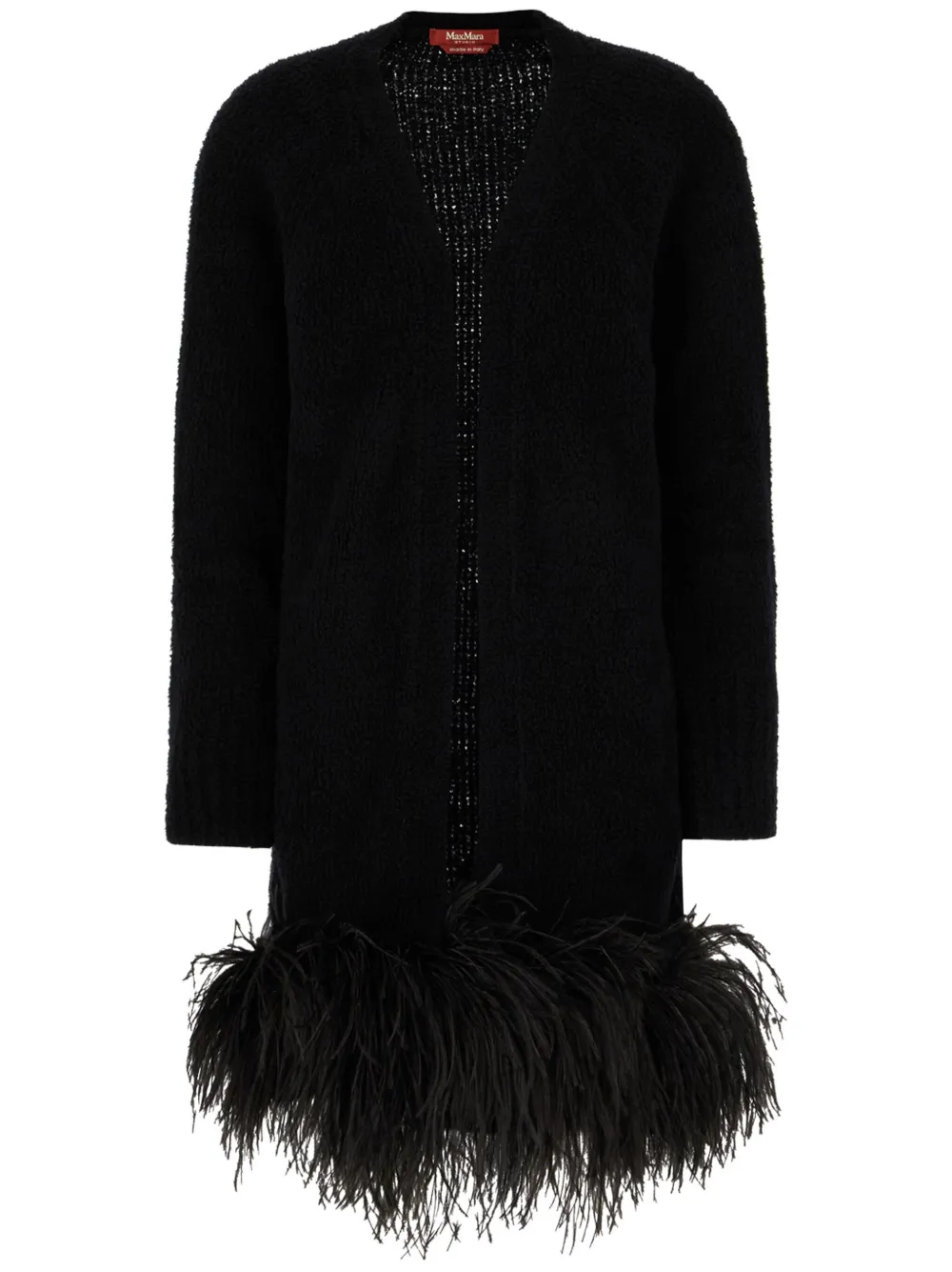 Max Mara Feather-trim Cardigan In Black